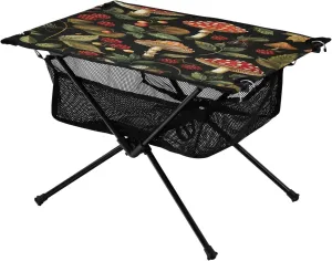 Camping Table Lightweight Portable Folding Table with Mesh Storage Net Mushroom Black Ideal for Camping Hiking Beach Picnic Travel Backyard