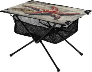 Camping Table Lightweight Portable Folding Table with Mesh Storage Net Ocean Themed Red Sea Star Ideal for Camping Hiking Beach Picnic Travel Backyard