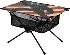 Camping Table Lightweight Portable Folding Table with Mesh Storage Net Orangutan USA Flag Ideal for Camping Hiking Beach Picnic Travel Backyard