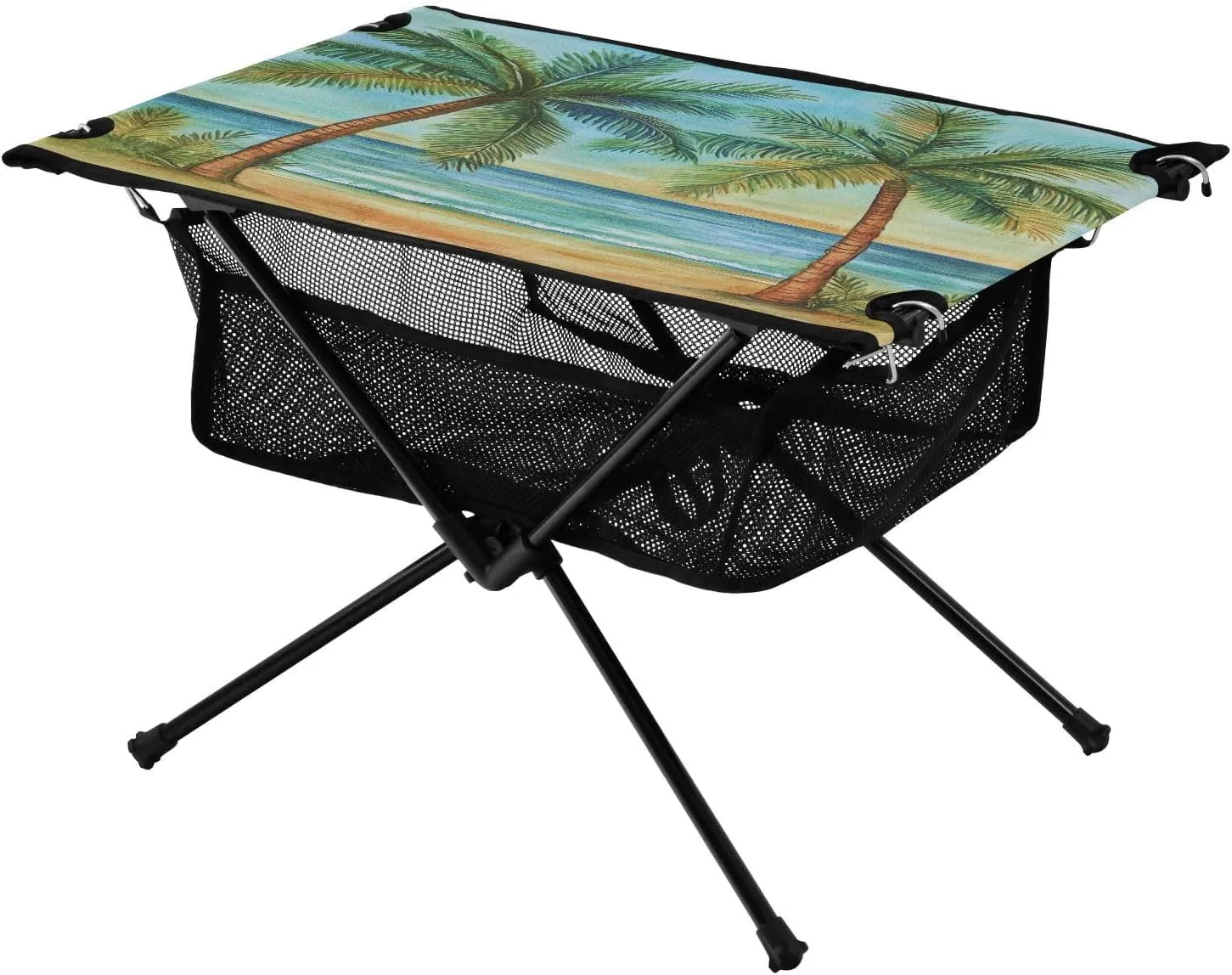 Camping Table Lightweight Portable Folding Table with Mesh Storage Net Palm Trees and The Sea Ideal for Camping Hiking Beach Picnic Travel Backyard