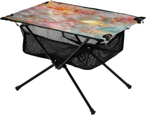 Camping Table Lightweight Portable Folding Table with Mesh Storage Net Pink Coral Ocean Themed Ideal for Camping Hiking Beach Picnic Travel Backyard