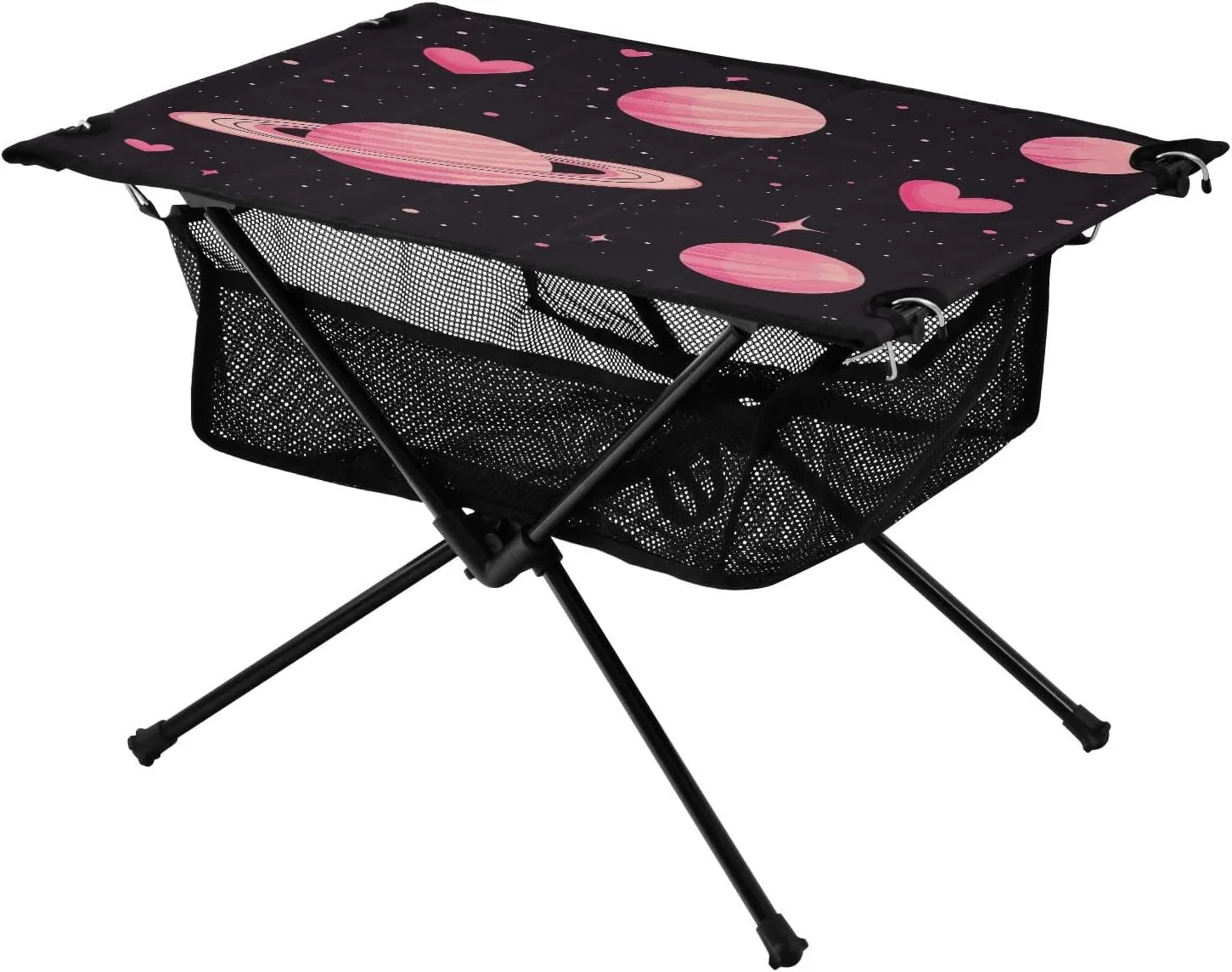 Camping Table Lightweight Portable Folding Table with Mesh Storage Net Pink Love Star Moon Ideal for Camping Hiking Beach Picnic Travel Backyard