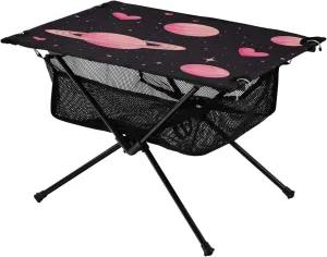 Camping Table Lightweight Portable Folding Table with Mesh Storage Net Pink Love Star Moon Ideal for Camping Hiking Beach Picnic Travel Backyard