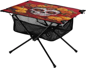 Camping Table Lightweight Portable Folding Table with Mesh Storage Net Pumpkin Skull Ideal for Camping Hiking Beach Picnic Travel Backyard
