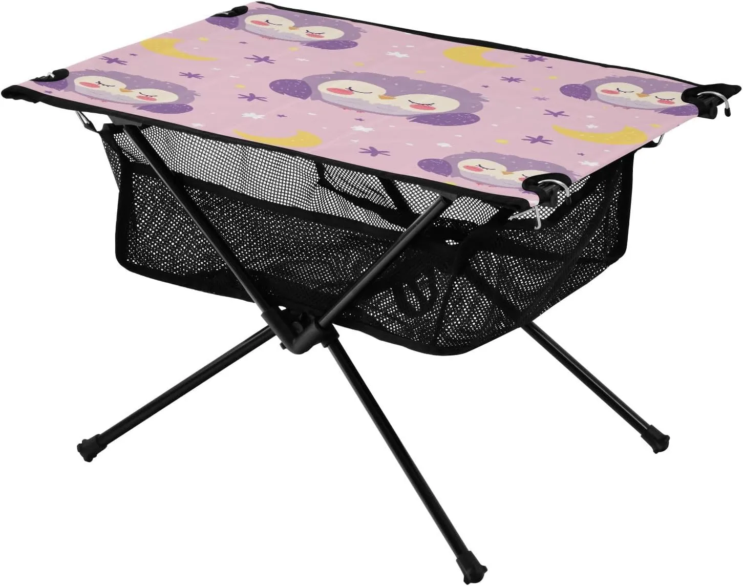 Camping Table Lightweight Portable Folding Table with Mesh Storage Net Purple Cute Owl Ideal for Camping Hiking Beach Picnic Travel Backyard