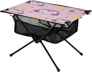 Camping Table Lightweight Portable Folding Table with Mesh Storage Net Purple Cute Owl Ideal for Camping Hiking Beach Picnic Travel Backyard