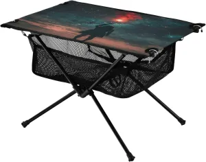 Camping Table Lightweight Portable Folding Table with Mesh Storage Net Starry Sky Galaxy Black Light Ideal for Camping Hiking Beach Picnic Travel Backyard