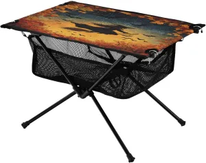 Camping Table Lightweight Portable Folding Table with Mesh Storage Net Starry Sky Galaxy Broom Crow Ideal for Camping Hiking Beach Picnic Travel Backyard