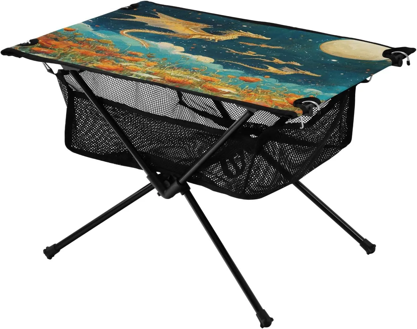 Camping Table Lightweight Portable Folding Table with Mesh Storage Net Starry Sky Galaxy Poppy Ideal for Camping Hiking Beach Picnic Travel Backyard