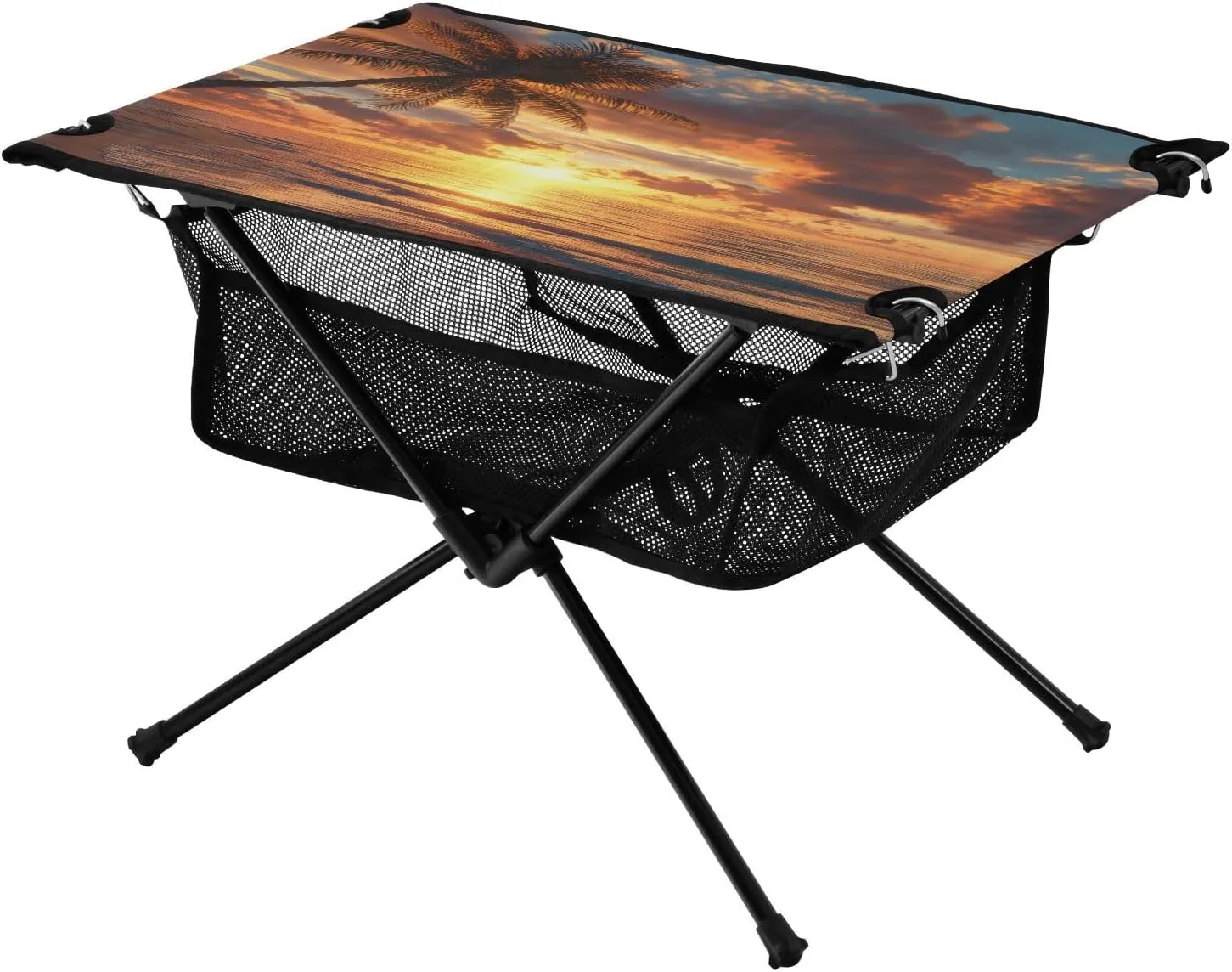 Camping Table Lightweight Portable Folding Table with Mesh Storage Net Tree Tropical Beach Ideal for Camping Hiking Beach Picnic Travel Backyard