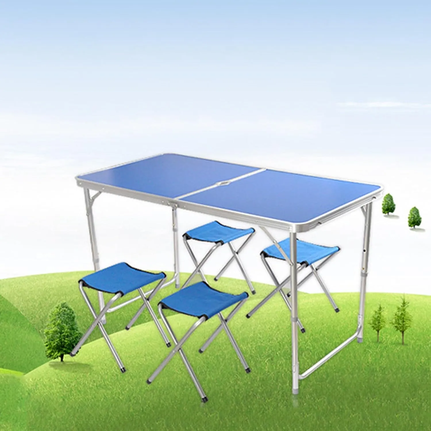 Camping Tables, Camp Tables Portable Foldable, Adjustable 47.2" Aluminum Folding Table for Picnic/Camping/Grilling (Color : Green  2 Chairs)