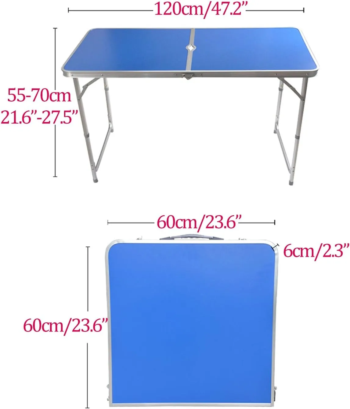 Camping Tables, Camp Tables Portable Foldable, Adjustable 47.2" Aluminum Folding Table for Picnic/Camping/Grilling (Color : Green  2 Chairs)