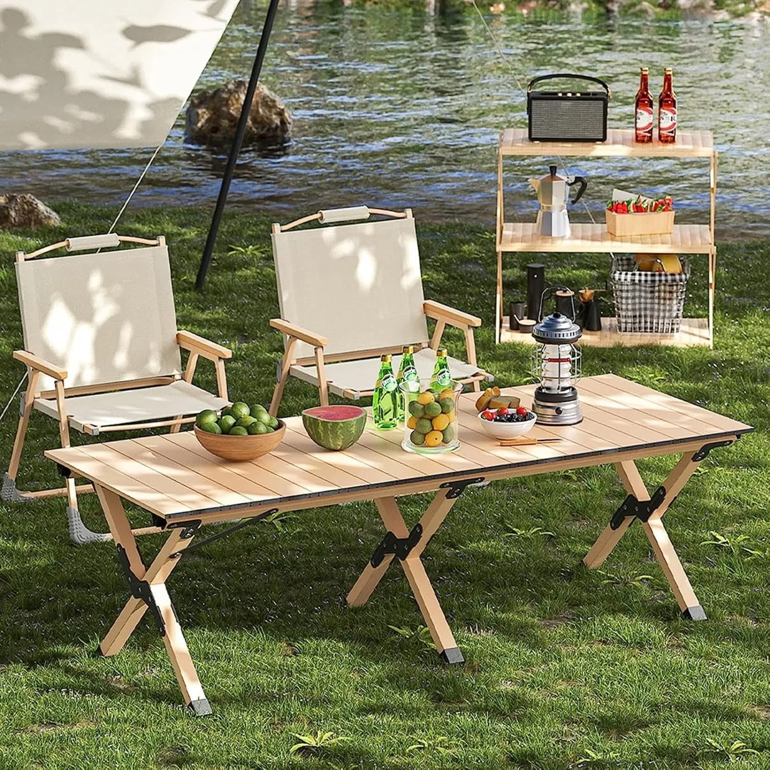 Camping Tables Outdoor/Indoor Carbon Steel Folding Table Roll up Picnic Table Portable Beach Camp Table for Garden Hiking Backyard BBQ