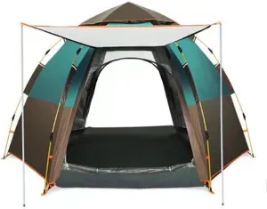 Camping Tent Outdoor Hexagonal 5-8 People Large Space Camping Thickening Automatic Double-Layer Anti-Storm Equipment Blue