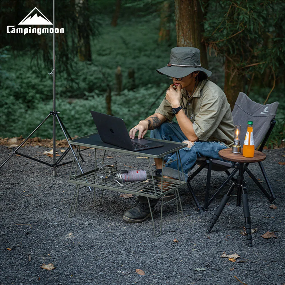 Campingmoon Ultralight Foldable Table Set of 2 BBQ Camping Furniture Folding Rack Aluminium Black