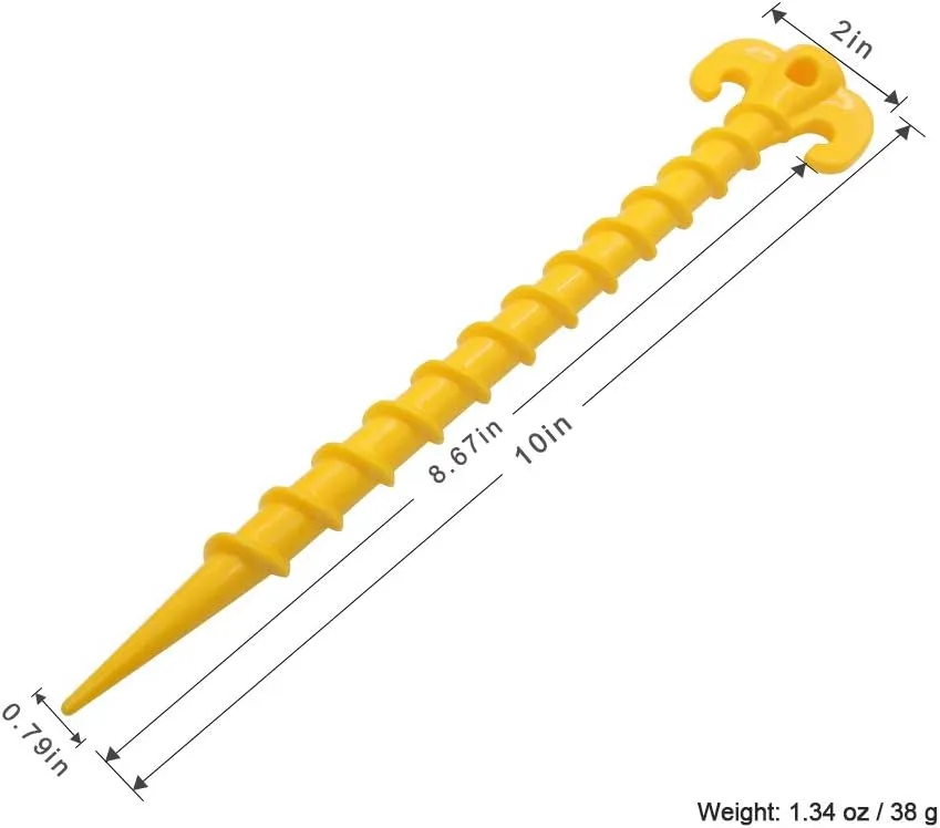 Canopy Stakes Camping Stakes Beach Tent Stakes Heavy Duty Screw Shape 25 cm 10 inch - 10 Pack Yellow …