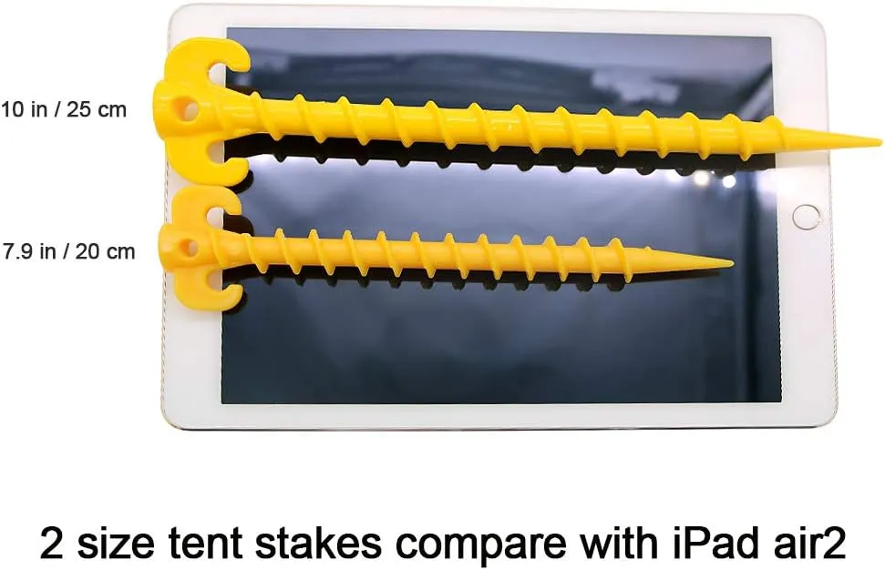 Canopy Stakes Camping Stakes Beach Tent Stakes Heavy Duty Screw Shape 25 cm 10 inch - 10 Pack Yellow …