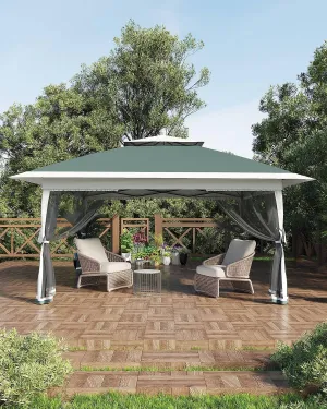 Canopy Tent 13x13, Pop Up Gazebo Tent Easy Setup with 4 Sand Bags for Backyard Garden Patio,Mosquito Netting & Height Adjustable - Green