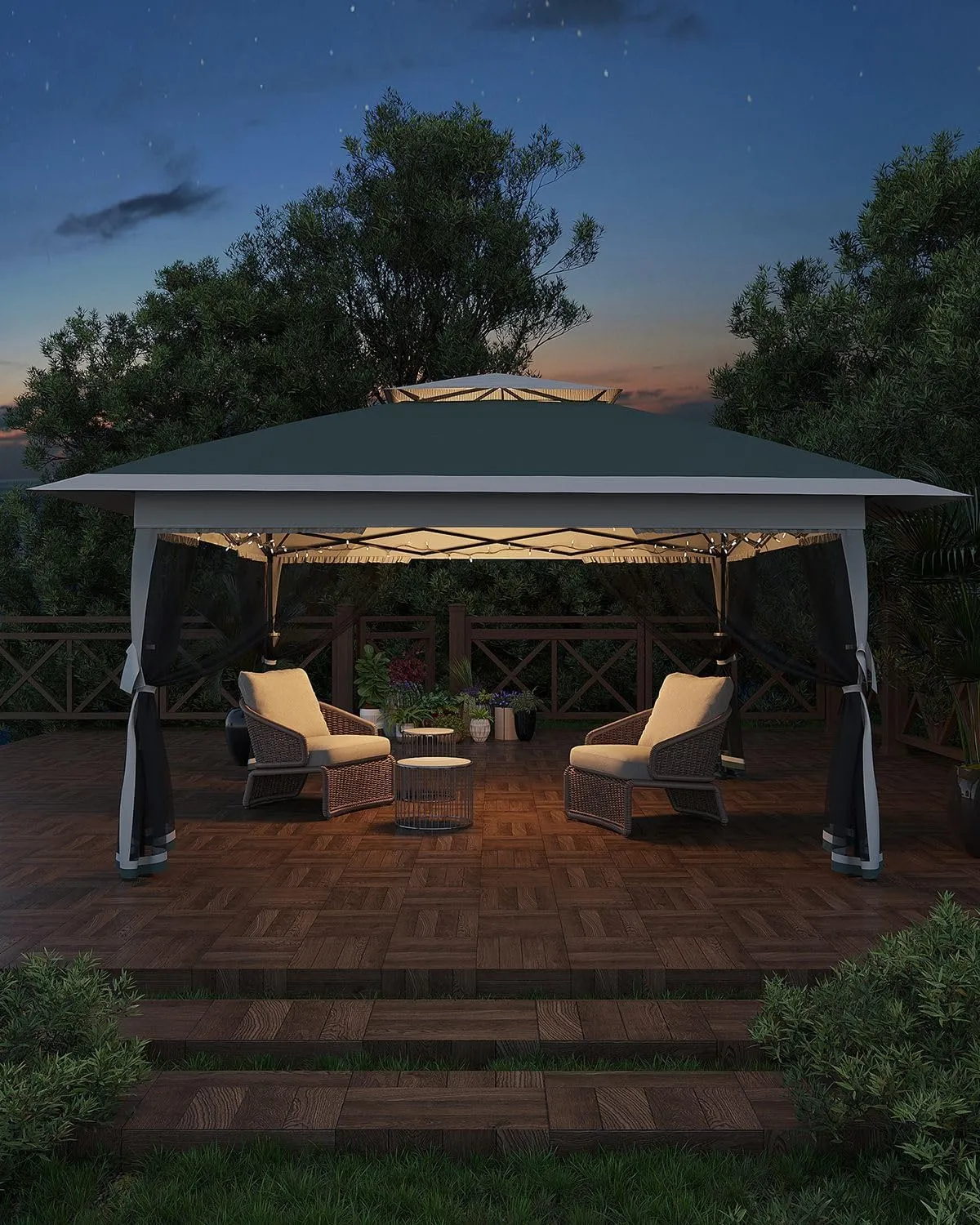 Canopy Tent 13x13, Pop Up Gazebo Tent Easy Setup with 4 Sand Bags for Backyard Garden Patio,Mosquito Netting & Height Adjustable - Green