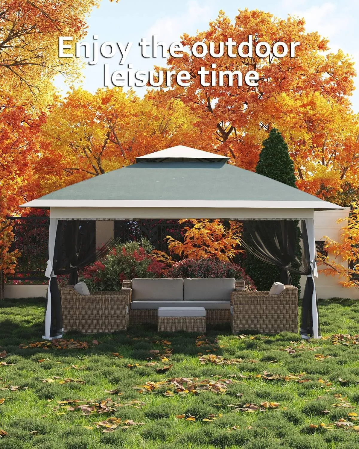 Canopy Tent 13x13, Pop Up Gazebo Tent Easy Setup with 4 Sand Bags for Backyard Garden Patio,Mosquito Netting & Height Adjustable - Green