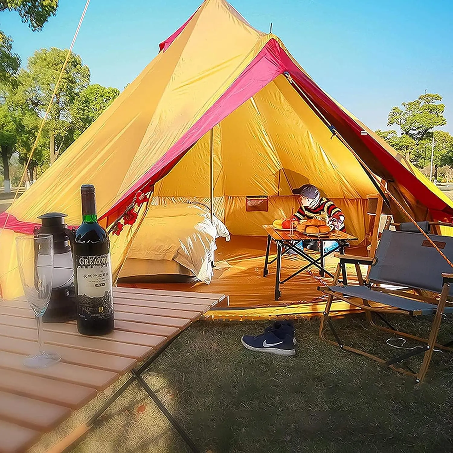 Canvas Tent with Stove Hole Cotton Canvas Tents Yurt Tent for Camping 4 Season Waterproof Tent for Family Camping Outdoor Glamping, Luxury Teepee