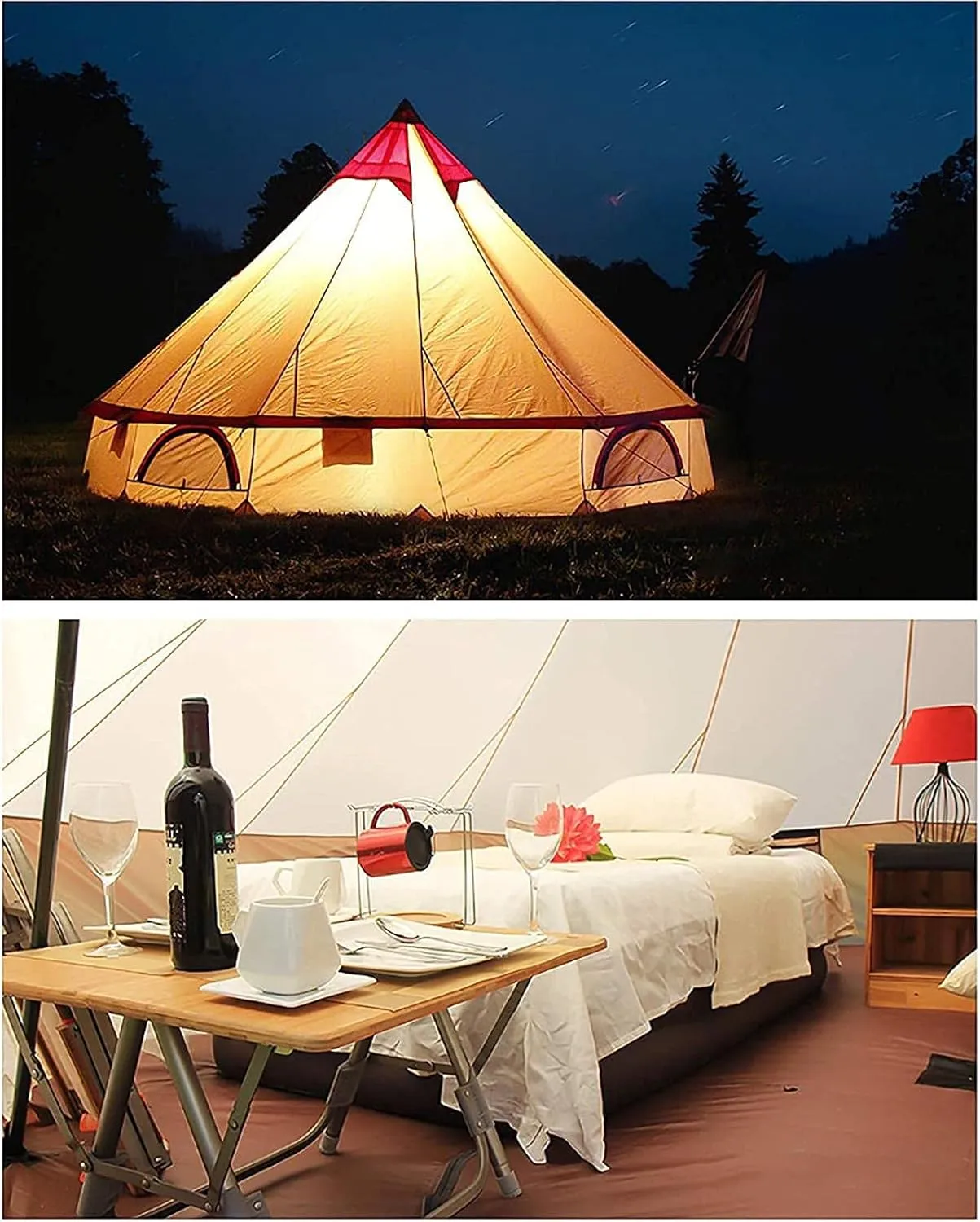 Canvas Tent with Stove Hole Cotton Canvas Tents Yurt Tent for Camping 4 Season Waterproof Tent for Family Camping Outdoor Glamping, Luxury Teepee