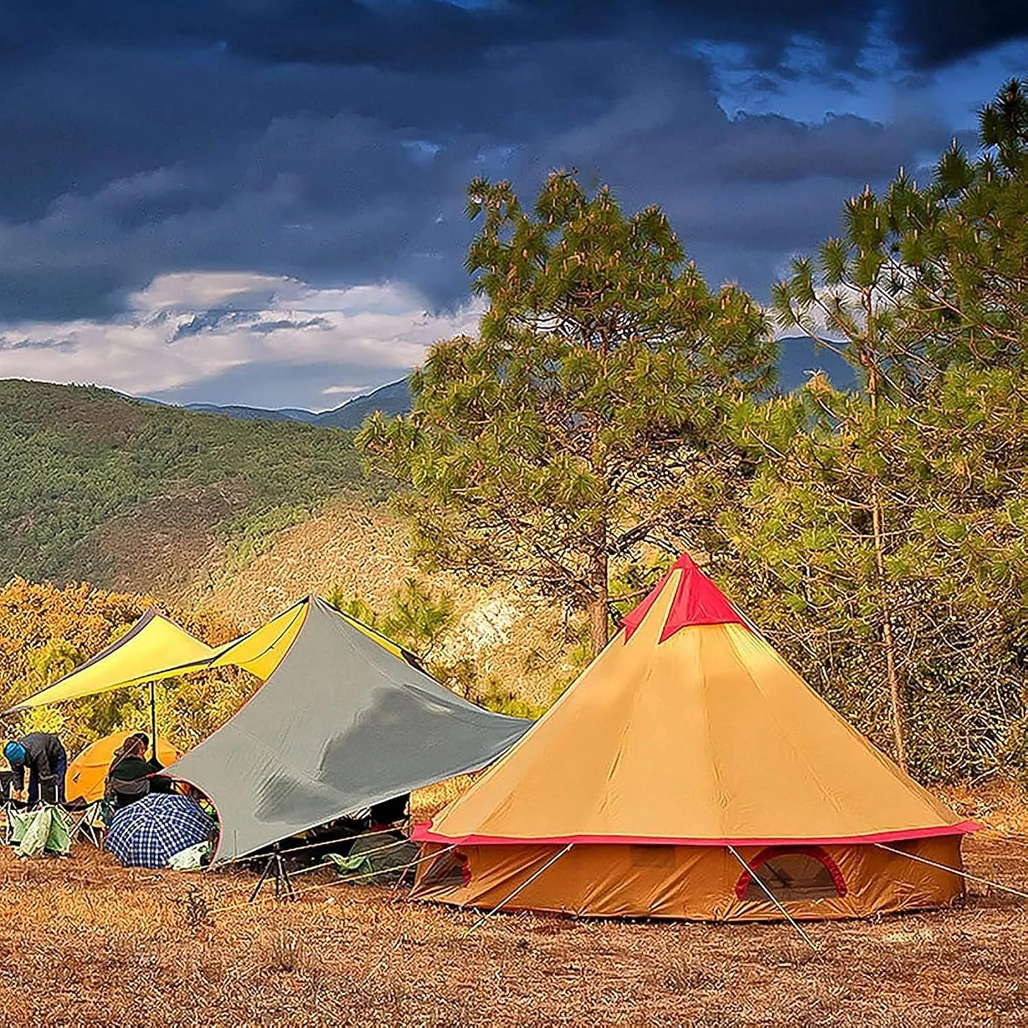 Canvas Tent with Stove Hole Cotton Canvas Tents Yurt Tent for Camping 4 Season Waterproof Tent for Family Camping Outdoor Glamping, Luxury Teepee