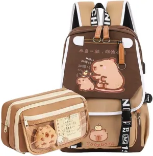 Capybara Backpack Kawaii Backpack Cute Cartoon Capybara Bag With Flap