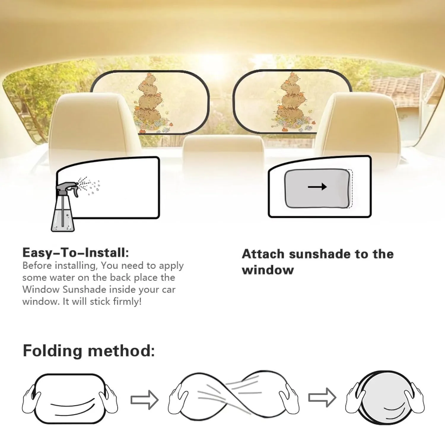 Capybara Family Car Sun Shade for Baby Kids 2 Pack Cling Side Window Car Rear Sunshades Universal with Storage Bag Sun Glare and UV Rays Protection