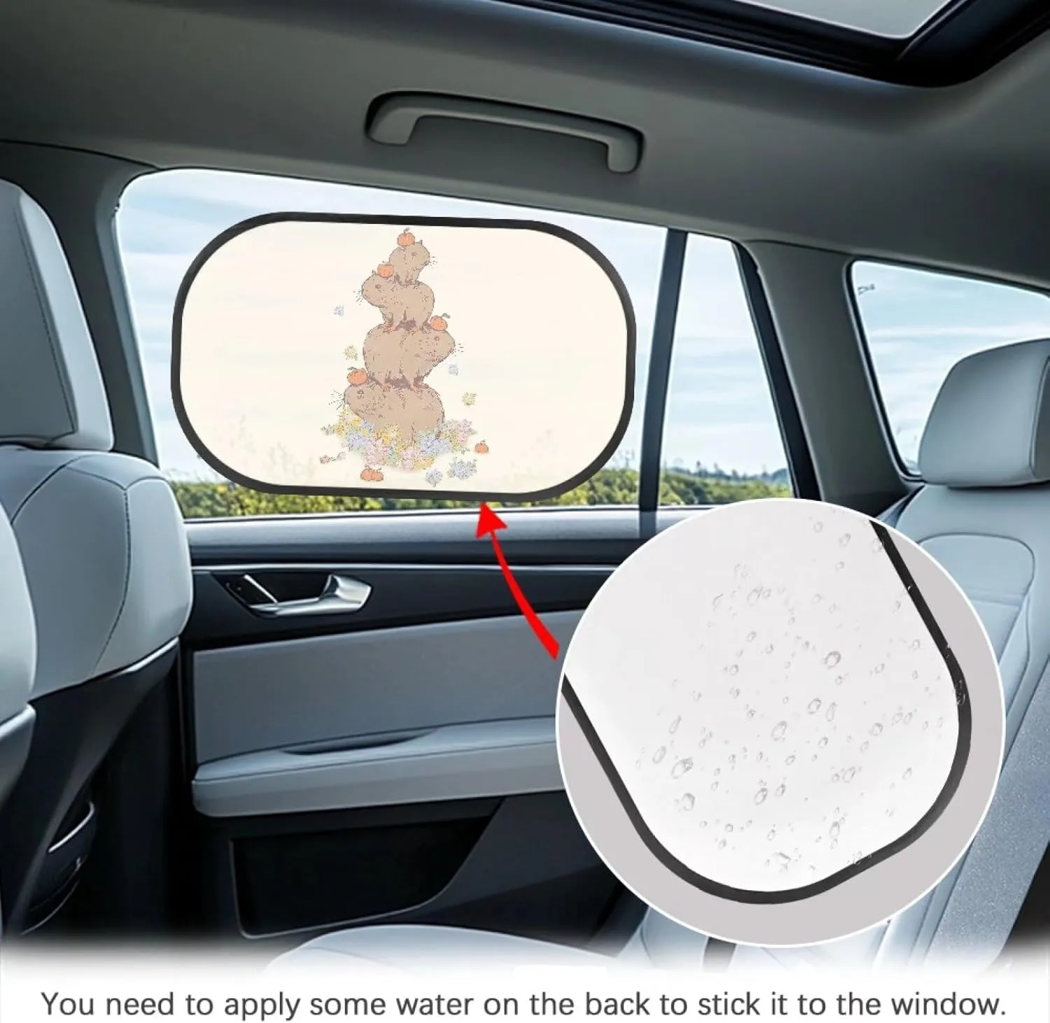 Capybara Family Car Sun Shade for Baby Kids 2 Pack Cling Side Window Car Rear Sunshades Universal with Storage Bag Sun Glare and UV Rays Protection