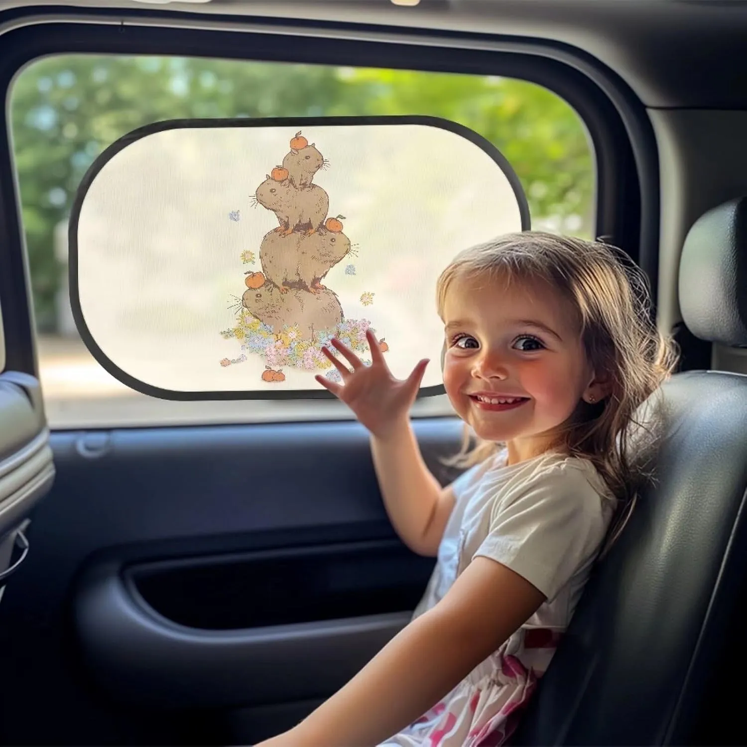 Capybara Family Car Sun Shade for Baby Kids 2 Pack Cling Side Window Car Rear Sunshades Universal with Storage Bag Sun Glare and UV Rays Protection