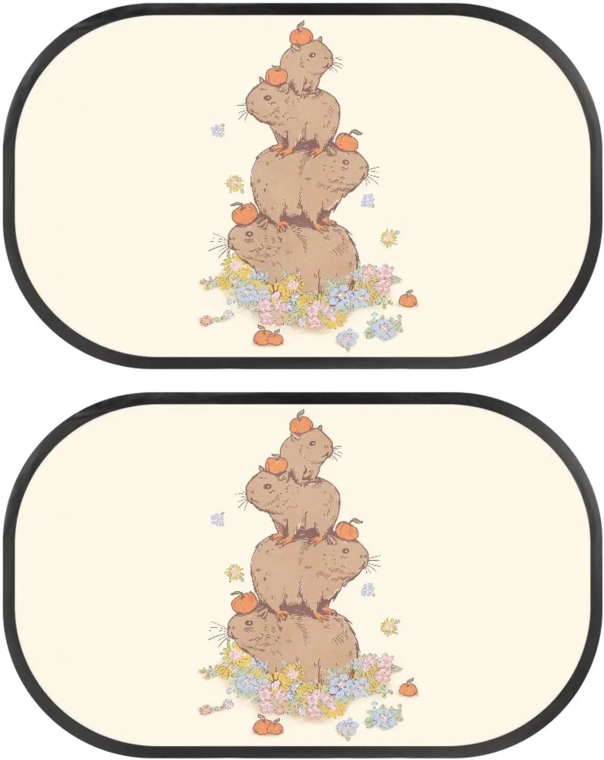 Capybara Family Car Sun Shade for Baby Kids 2 Pack Cling Side Window Car Rear Sunshades Universal with Storage Bag Sun Glare and UV Rays Protection
