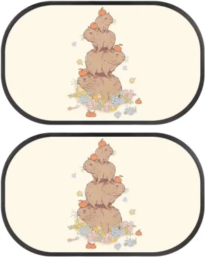 Capybara Family Car Sun Shade for Baby Kids 2 Pack Cling Side Window Car Rear Sunshades Universal with Storage Bag Sun Glare and UV Rays Protection