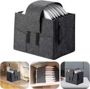 Caravan Plate Holder,Motorhome Kitchen Cupboard Storage for 8 Plates,Tableware Storage Bag,Removable Dinner Plate Storage,Camping Accessories For Motorhome Closet Camping Caravan (dark grey)