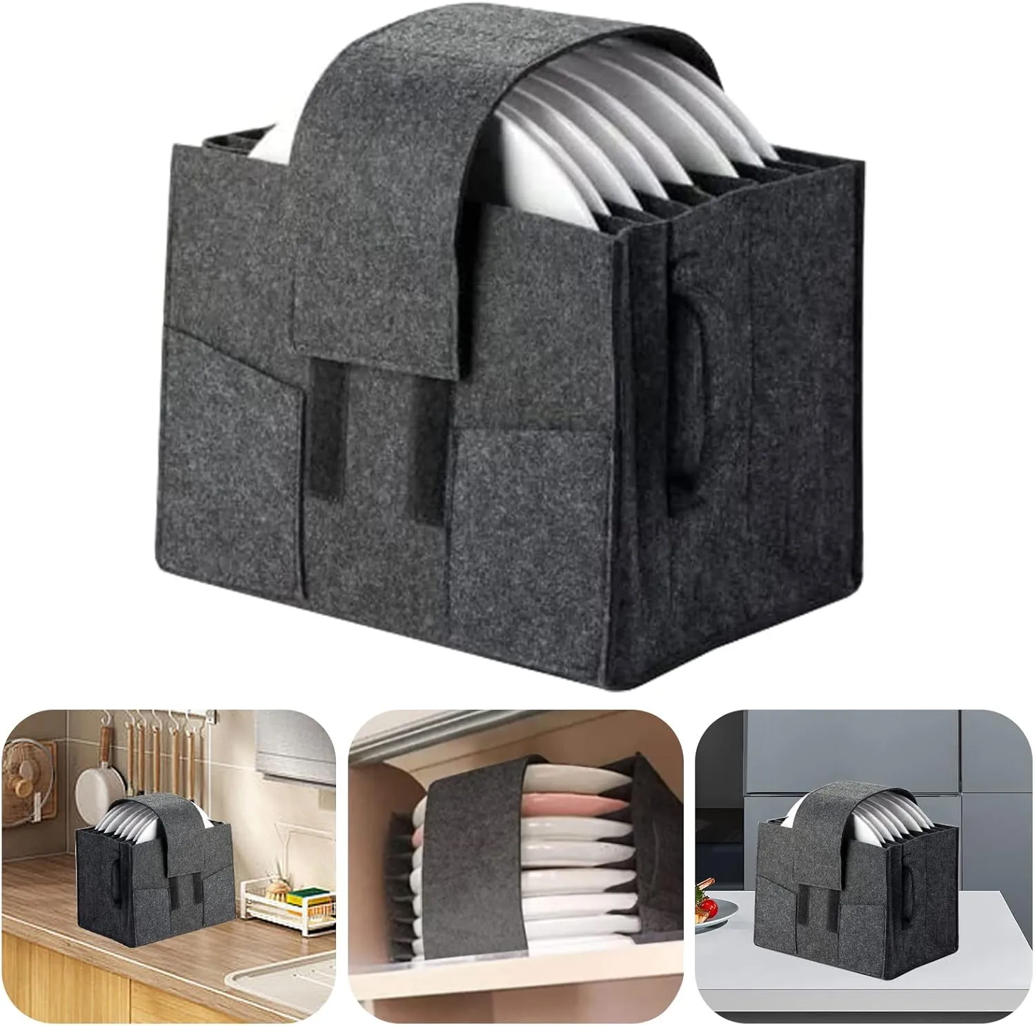 Caravan Plate Holder,Motorhome Kitchen Cupboard Storage for 8 Plates,Tableware Storage Bag,Removable Dinner Plate Storage,Camping Accessories For Motorhome Closet Camping Caravan (dark grey)