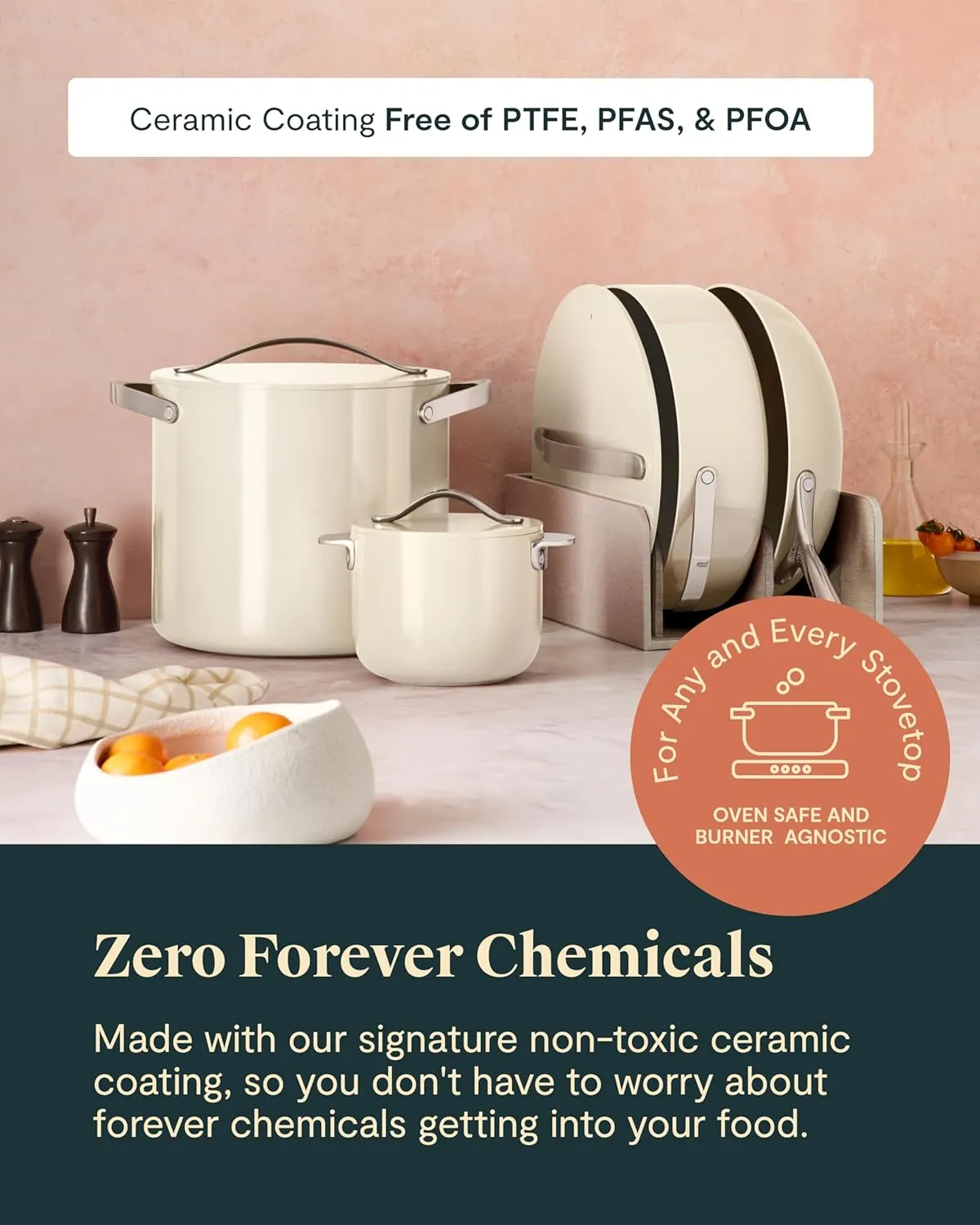 Caraway Cookware  Collection - Specialty Cookware Set - Petite Cooker, Stir Fry Pan, Rondeau, & Stock Pot - 3 Lids & Storage Organizer Included - Perracotta