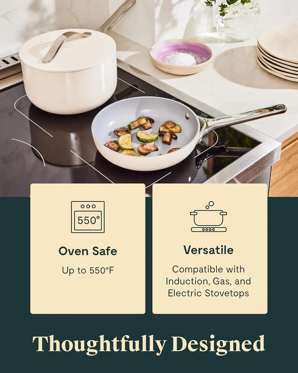 Caraway Mini Cookware Set - Non-Stick Ceramic Fry Pan (1.05 qt, 8") & Sauce Pan (1.75 qt) - Non Toxic, PTFE & PFOA Free - Oven Safe & Stovetop Agnostic (Gas, Electric & Induction) - Marigold
