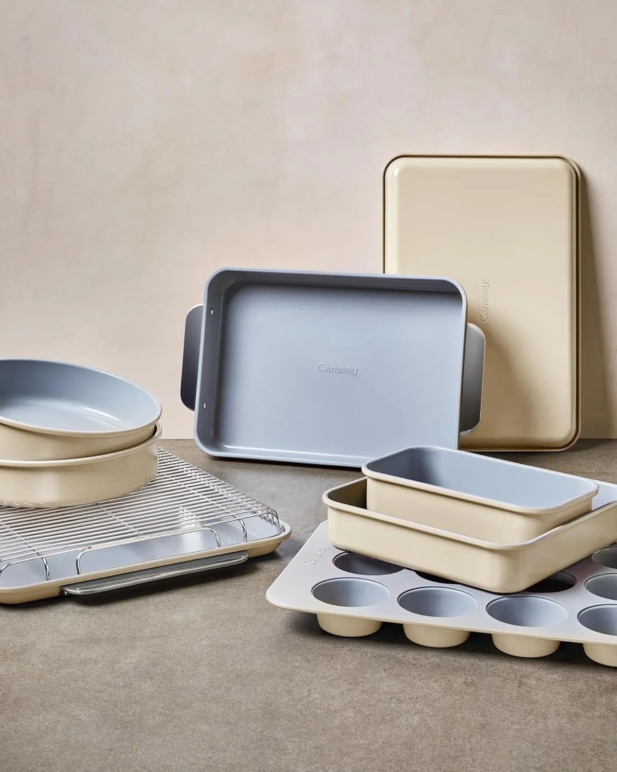 Caraway Non-Stick Ceramic 9”x13” Rectangle Pan Duo - Naturally Slick Ceramic Coating - Non-Toxic, PTFE & PFOA Free - Perfect for Brownies, Lasagnas, and More - Perracotta