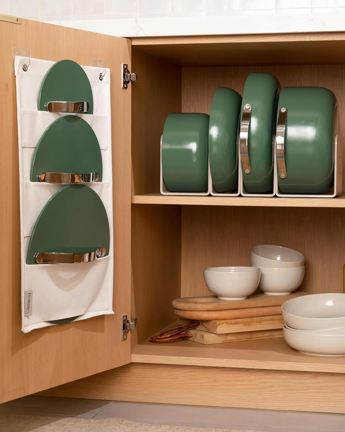 Caraway Nonstick Ceramic Cookware Set (12 Piece) Pots, Pans, Lids and Kitchen Storage - Non Toxic - Oven Safe & Compatible with All Stovetops - Sage