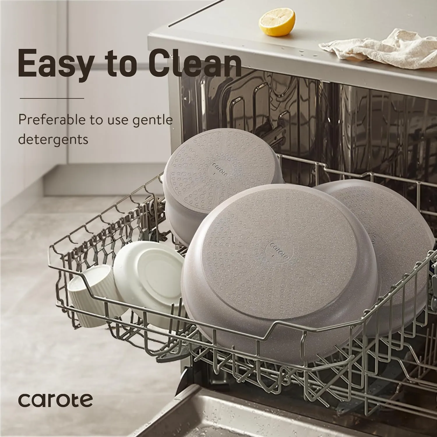 CAROTE 15pcs Pots and Pans Set, Nonstick Cookware Set Detachable Handle, Induction Kitchen Cookware Sets Non Stick with Removable Handle, RV Cookware Set, Oven Safe, Taupe