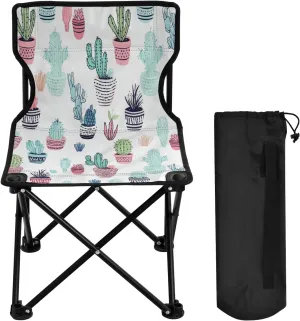 Cartoon Cactus Plant Portable Outdoor Folding Chair Anti-Slip Padded Oxford Cloth Stool Camping Chair Small for Beach Hiking Fishing Gardening Quad Camp Chair