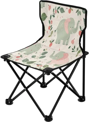 Cartoon Colorful Elephant Portable Outdoor Folding Chair Anti-Slip Padded Oxford Cloth Stool Camping Chair Small for Beach Hiking Fishing Gardening Quad Camp Chair