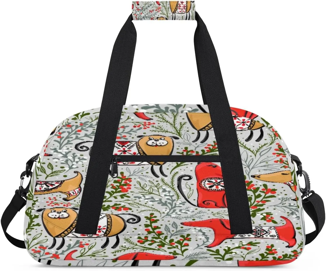 Cartoon Dog Gym Duffel Bag for Men Women Ethnic Flower Sports Tote Bag with Adjustable Shoulder Strap for Dance Gymnastics Traveling Outdoor Camping Overnight Stay