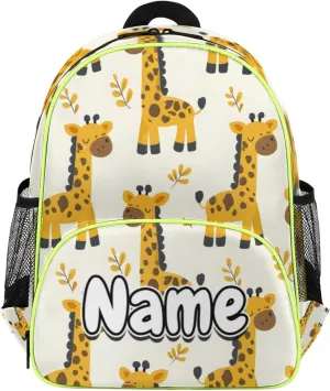 Cartoon Giraffes Custom Backpack with Name Cute Personalized Small Shoulder Bag Waterproof Travel Casual Backpack with Chest Strap 14.2in