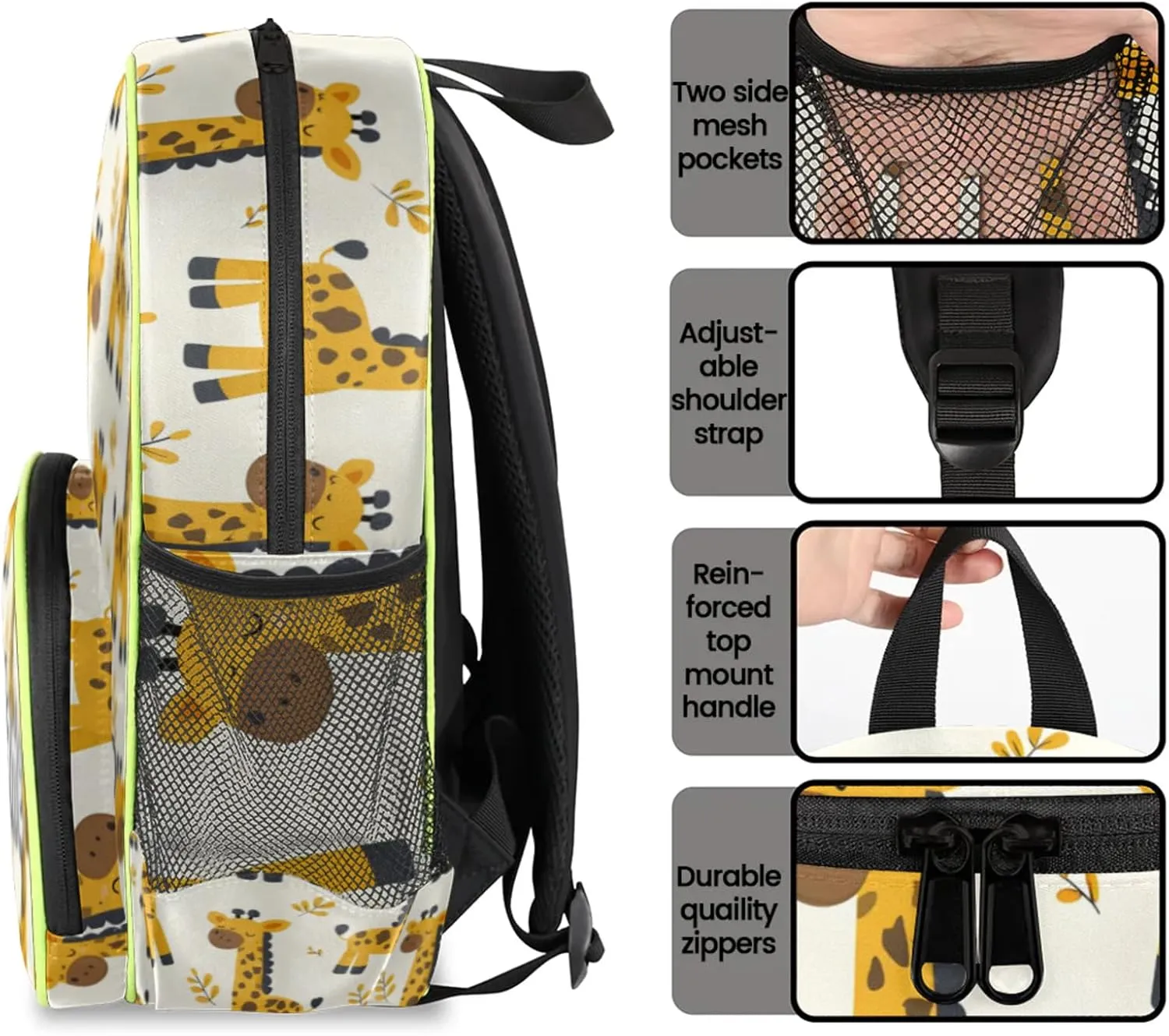 Cartoon Giraffes Custom Backpack with Name Cute Personalized Small Shoulder Bag Waterproof Travel Casual Backpack with Chest Strap 14.2in