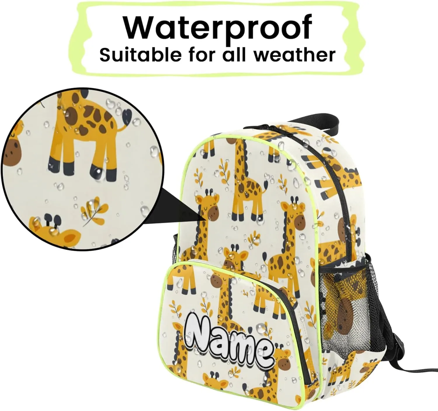 Cartoon Giraffes Custom Backpack with Name Cute Personalized Small Shoulder Bag Waterproof Travel Casual Backpack with Chest Strap 14.2in