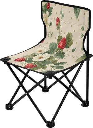 Cartoon Strawberry Portable Outdoor Folding Chair Anti-Slip Padded Oxford Cloth Stool Camping Chair Small for Beach Hiking Fishing Gardening Quad Camp Chair