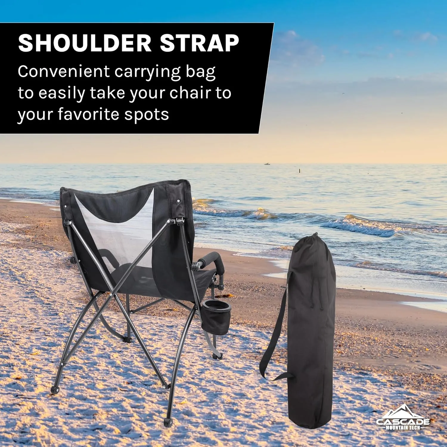 Cascade Mountain Tech Folding Camp Chair for Camping, Beach, Picnic, Barbqeues, Sporting Events with Carry Bag