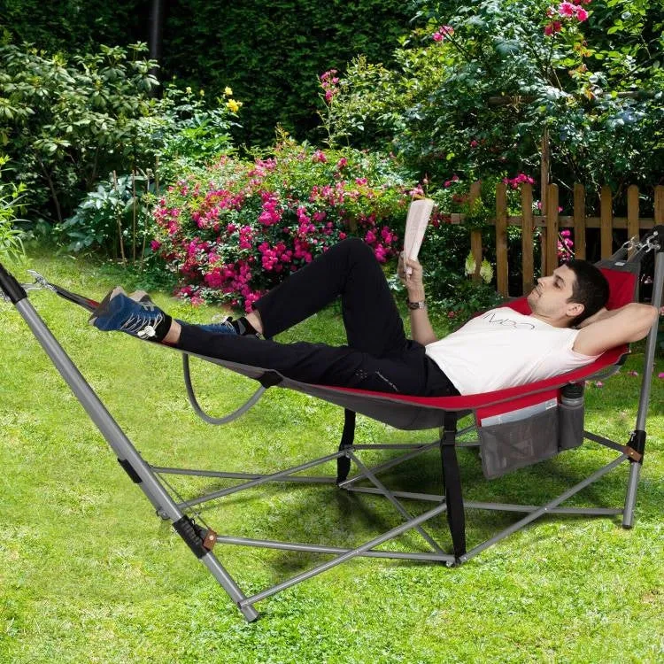 Case Foldable Attractive Hammock and Stand Tech-powered Camping Carry Red Portable with