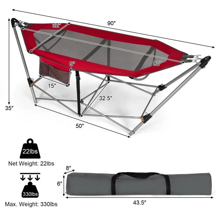 Case Foldable Attractive Hammock and Stand Tech-powered Camping Carry Red Portable with